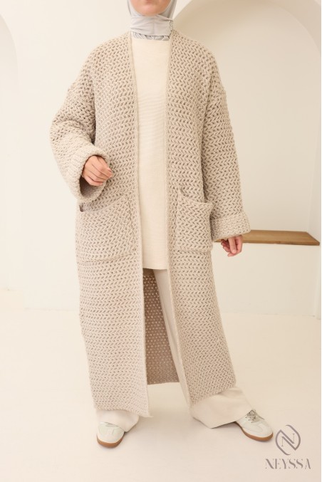 Langer, trendiger Cardigan für Damen, grob gestrickte Strickjacke