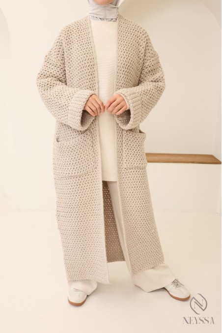 Langer, trendiger Cardigan für Damen, grob gestrickte Strickjacke