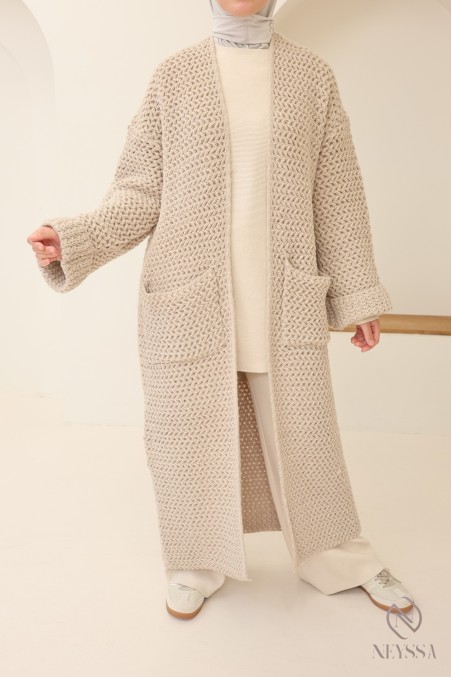 Langer, trendiger Cardigan für Damen, grob gestrickte Strickjacke