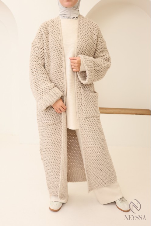 Langer, trendiger Cardigan für Damen, grob gestrickte Strickjacke