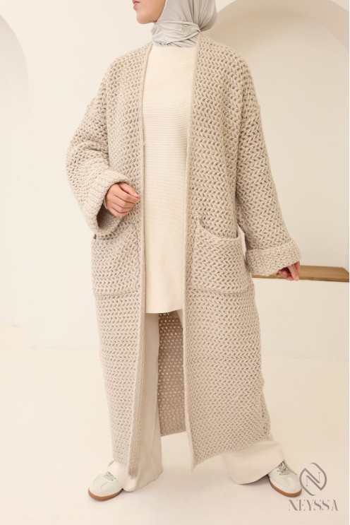 Langer, trendiger Cardigan für Damen, grob gestrickte Strickjacke