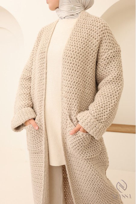 Langer, trendiger Cardigan für Damen, grob gestrickte Strickjacke