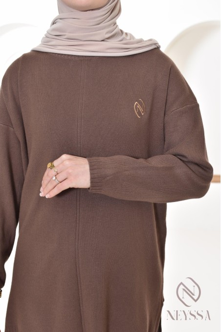 zweiteiliges Set aus gewebtem Strick, Pullover mit Hose, by Neyssa