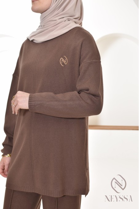 zweiteiliges Set aus gewebtem Strick, Pullover mit Hose, by Neyssa