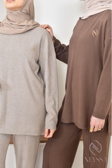 zweiteiliges Set aus gewebtem Strick, Pullover mit Hose, by Neyssa