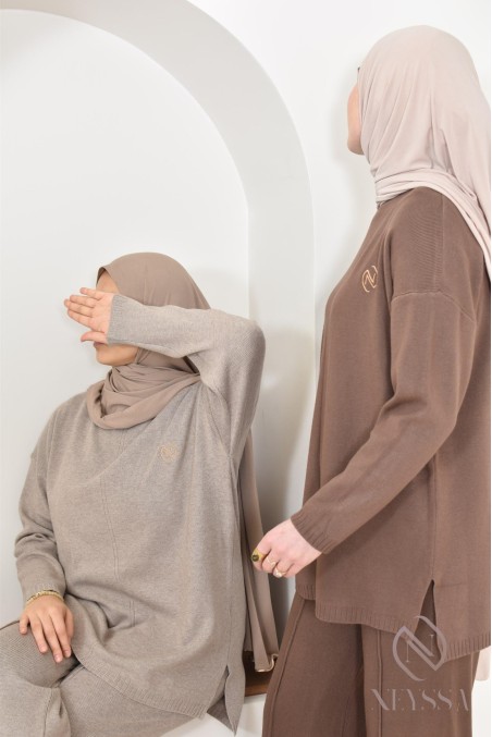 zweiteiliges Set aus gewebtem Strick, Pullover mit Hose, by Neyssa