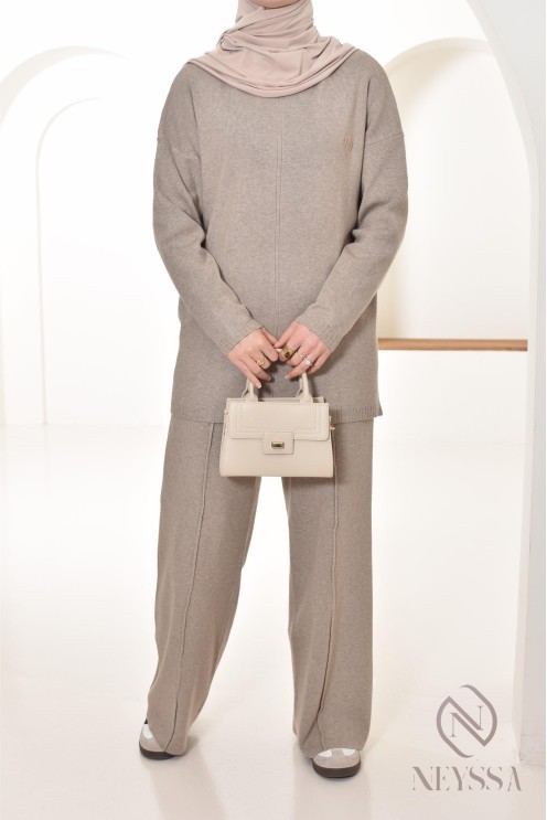 Ensemble taupe 2 pièces pour femme hijabi
