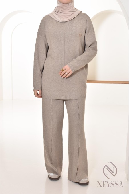 ensemble femme 2 pièces taupe en maille tissée Neyssa Confection