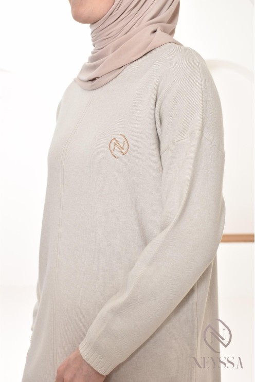 beige women's set in woven knit, cocooning style, by Neyssa