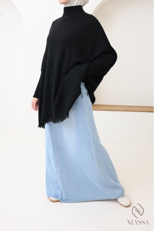 Mittellanger Strickpullover mit Stehkragen und Fransen für Hijabi