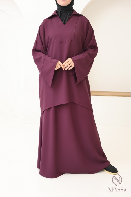 2-teiliges Set aus langem Rock + violetter Tunika für Frauen mit Hijab