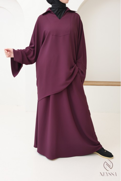 2-teiliges Set aus langem Rock + violetter Tunika für Frauen mit Hijab