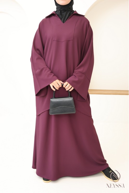 2-piece set with long skirt + purple tunic for hijabi women