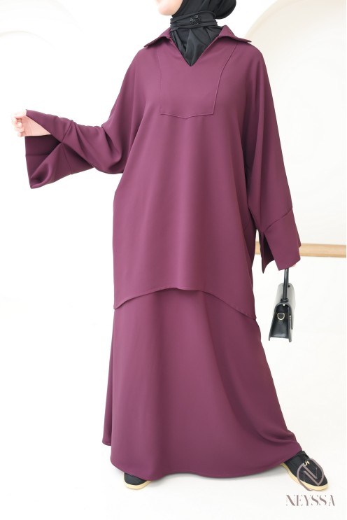 2-teiliges Set aus langem Rock + violetter Tunika für Frauen mit Hijab