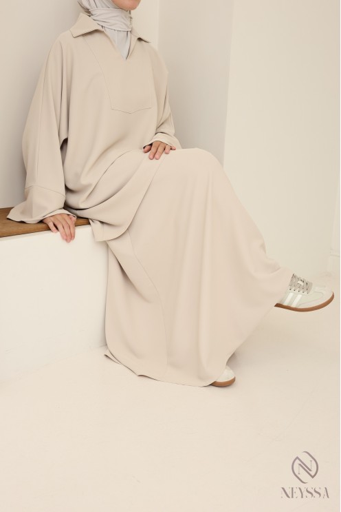 Modest tunic + brown skirt set, opaque crepe fabric