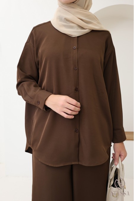 Chemise fluide mi longue à boutons pour femme hijabi tendance
