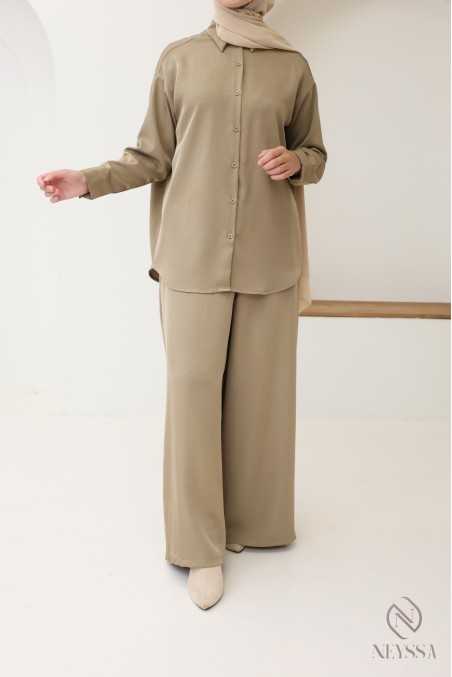 Chemise fluide mi longue à boutons pour femme hijabi tendance