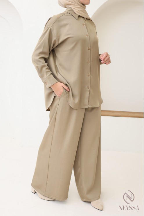 Chemise fluide mi longue à boutons pour femme hijabi tendance