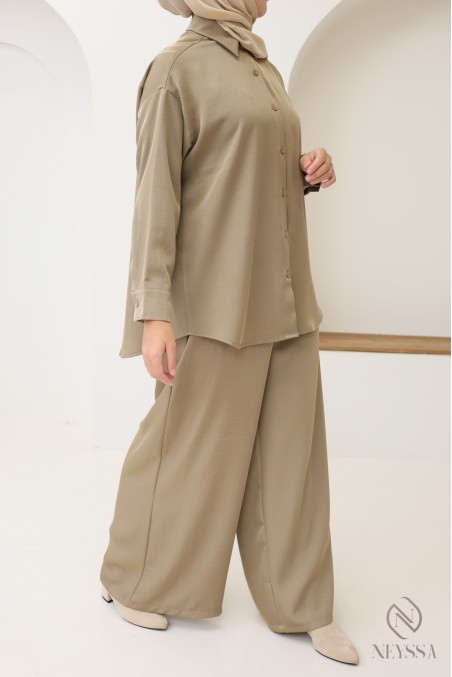 Chemise fluide mi longue à boutons pour femme hijabi tendance