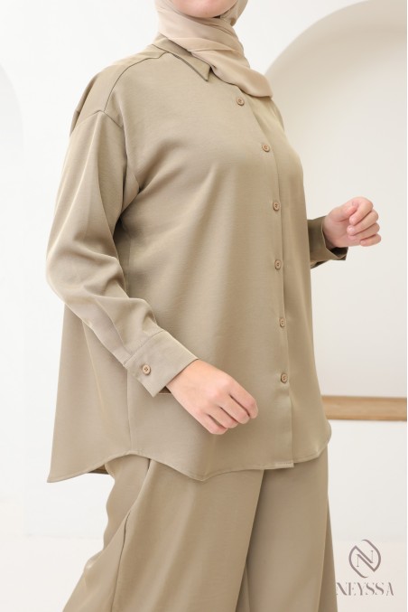 Chemise fluide mi longue à boutons pour femme hijabi tendance