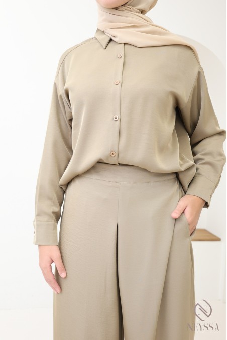 Chemise fluide mi longue à boutons pour femme hijabi tendance