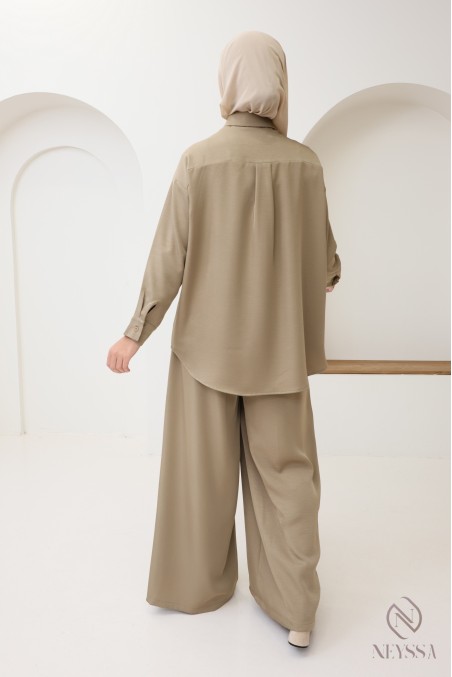 Chemise fluide mi longue à boutons pour femme hijabi tendance