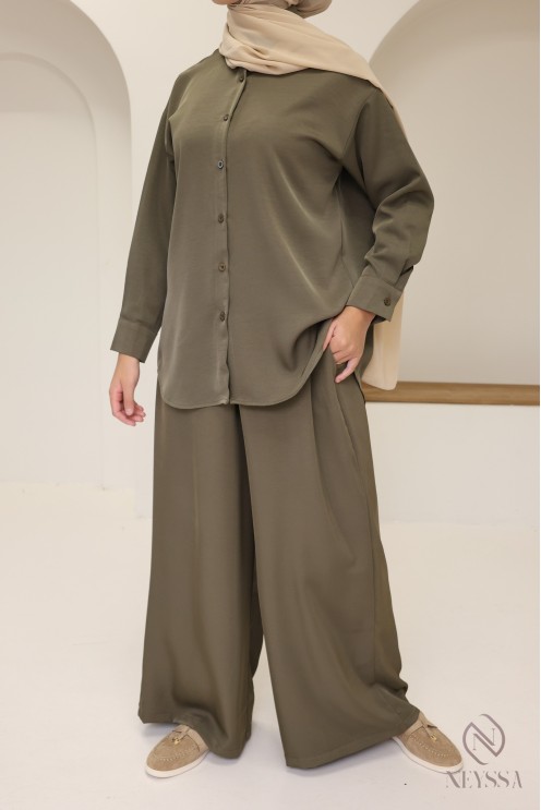 Chemise fluide mi longue à boutons pour femme hijabi tendance