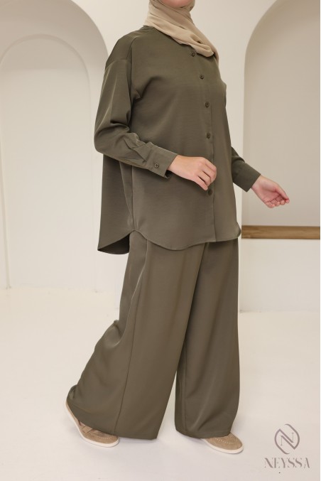 Chemise fluide mi longue à boutons pour femme hijabi tendance