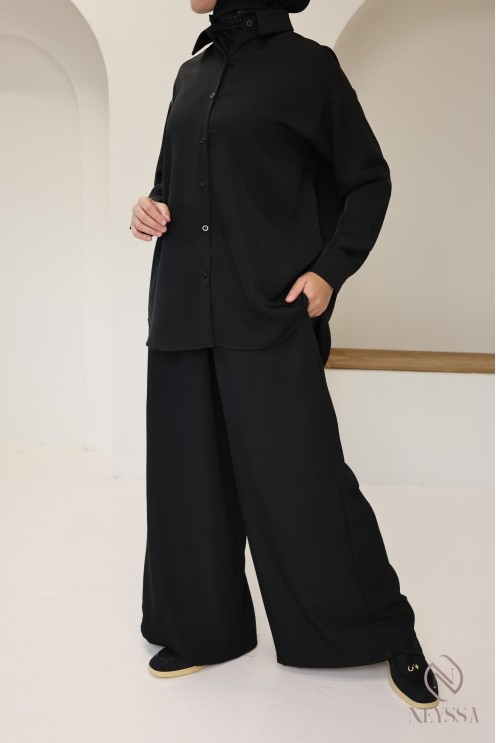 Chemise fluide mi longue à boutons pour femme hijabi tendance