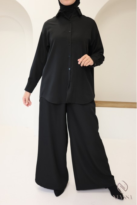 Chemise fluide mi longue à boutons pour femme hijabi tendance
