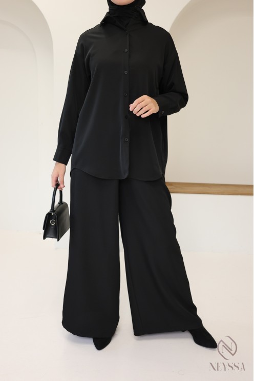 Chemise fluide mi longue à boutons pour femme hijabi tendance