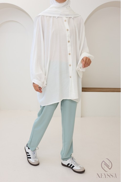 Pantalon palazzo coupe droite vert d'eau pour femme, tissu fluide