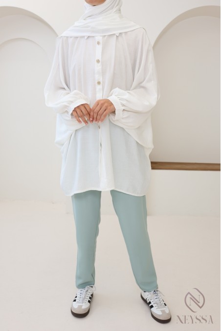 Pantalon palazzo coupe droite vert d'eau pour femme, tissu fluide