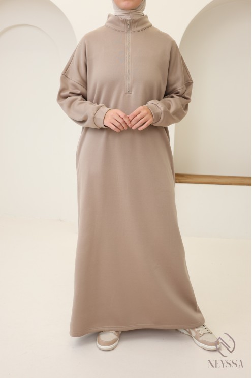 Langes Sweatshirtkleid mit Reißverschlusskragen im Sportswear-Stil
