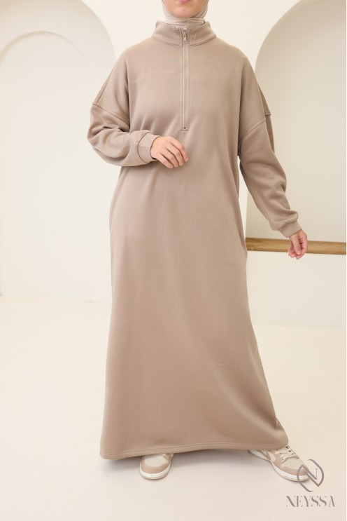 Robe longue sweat col zippé, style sportswear, pour automne/hiver