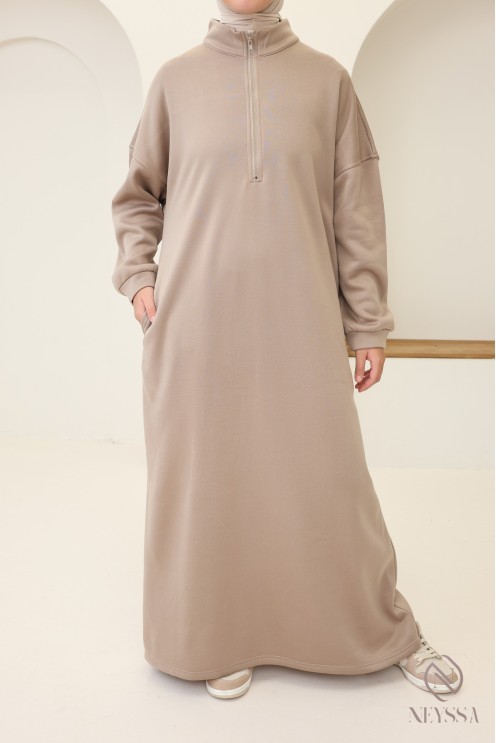 Langes Sweatshirtkleid mit Reißverschlusskragen im Sportswear-Stil