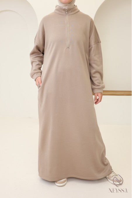 Long zip-up sweatshirt dress, sportswear style, for fall/winter
