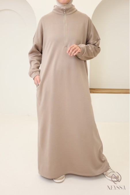 Robe longue sweat col zippé, style sportswear, pour automne/hiver