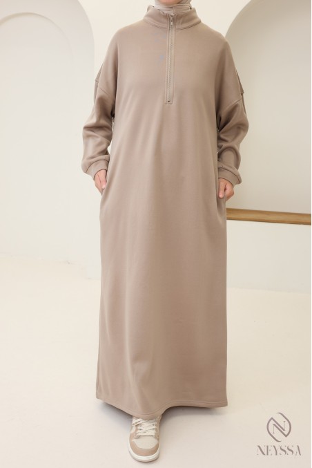 Langes Sweatshirtkleid mit Reißverschlusskragen im Sportswear-Stil