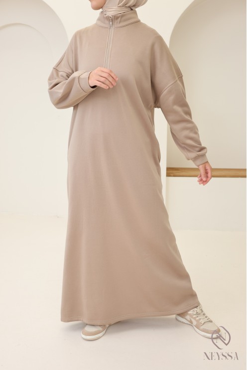 Langes Sweatshirtkleid mit Reißverschlusskragen im Sportswear-Stil