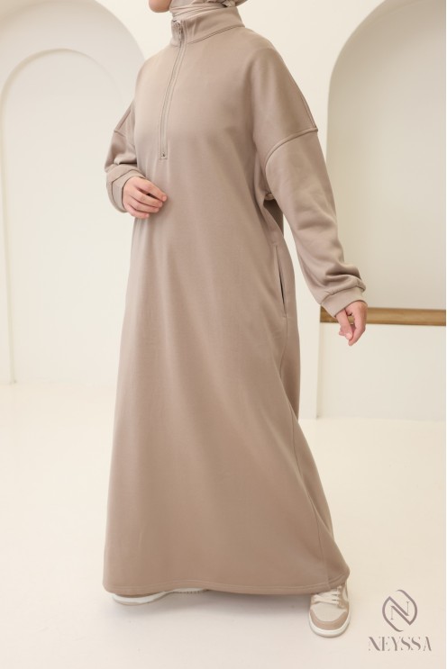 Long zip-up sweatshirt dress, sportswear style, for fall/winter