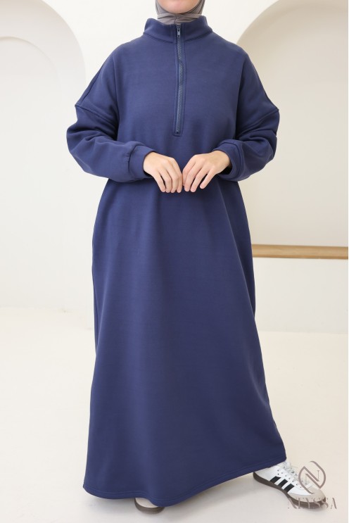 Langes Sweatshirtkleid mit Reißverschlusskragen im Sportswear-Stil