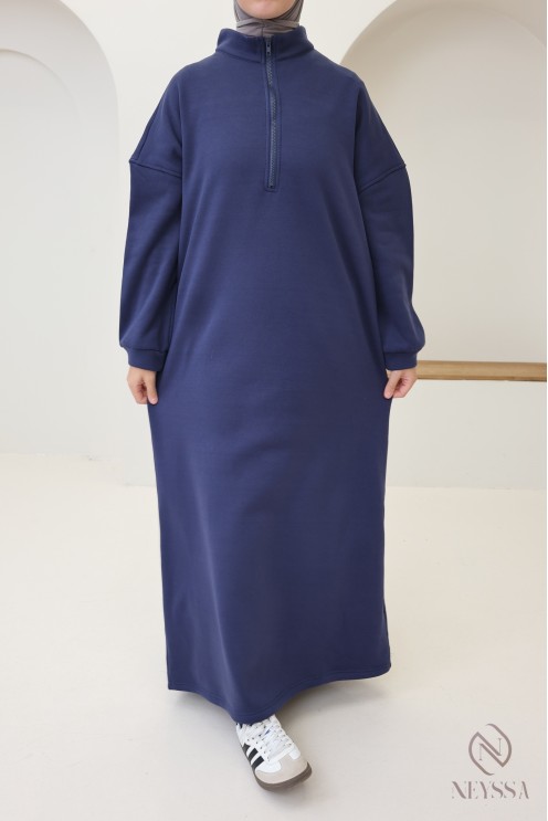 Langes Sweatshirtkleid mit Reißverschlusskragen im Sportswear-Stil
