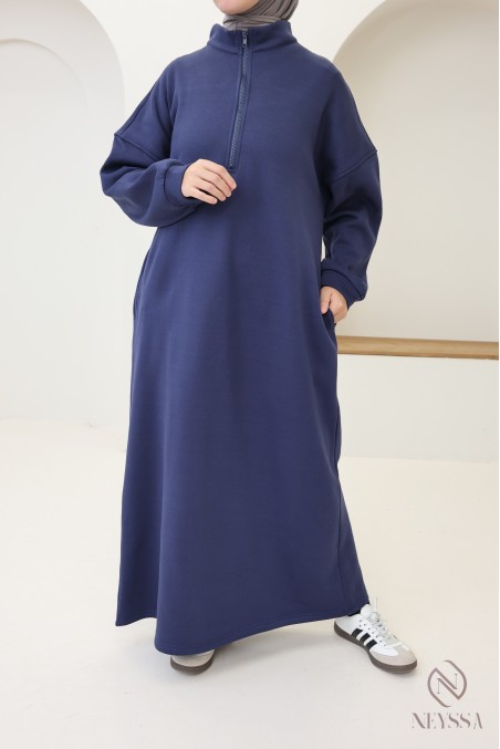 Langes Sweatshirtkleid mit Reißverschlusskragen im Sportswear-Stil