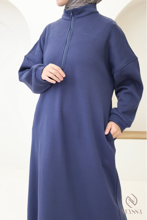 Langes Sweatshirtkleid mit Reißverschlusskragen im Sportswear-Stil