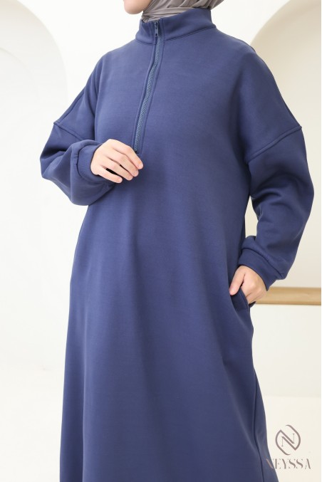 Langes Sweatshirtkleid mit Reißverschlusskragen im Sportswear-Stil