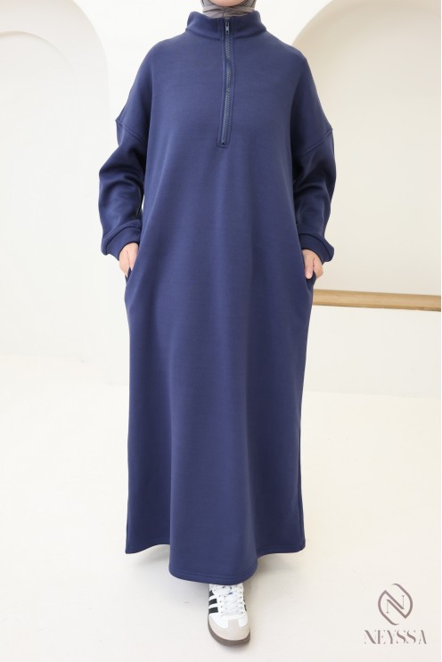 Langes Sweatshirtkleid mit Reißverschlusskragen im Sportswear-Stil