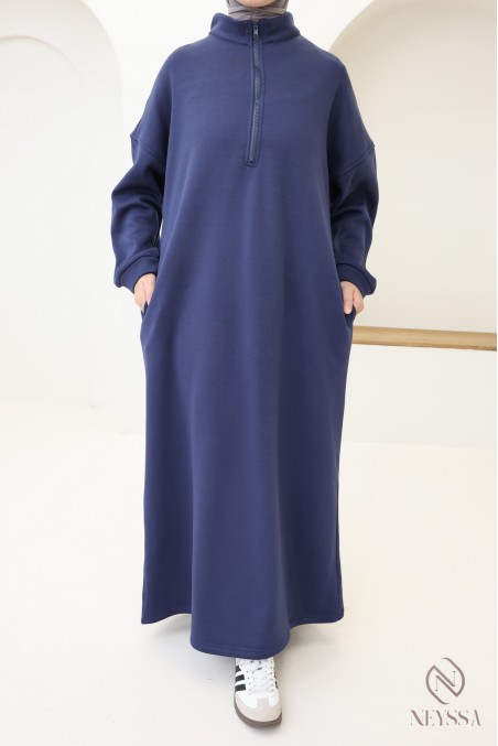 Langes Sweatshirtkleid mit Reißverschlusskragen im Sportswear-Stil