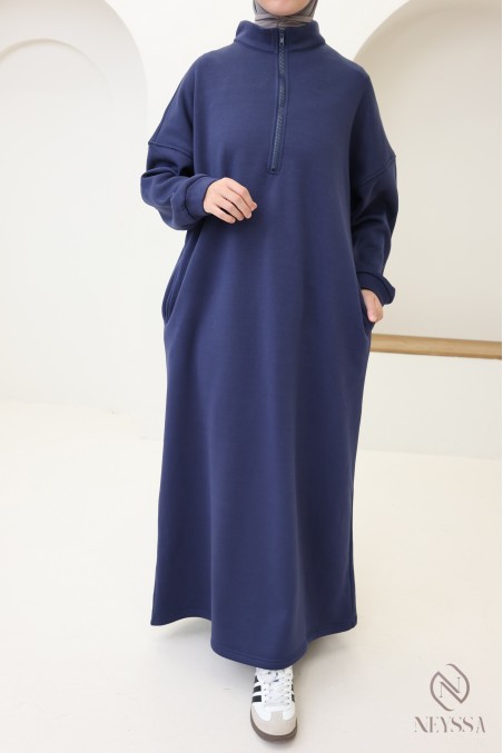 Langes Sweatshirtkleid mit Reißverschlusskragen im Sportswear-Stil