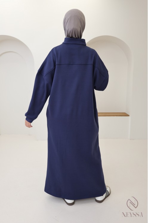 Langes Sweatshirtkleid mit Reißverschlusskragen im Sportswear-Stil